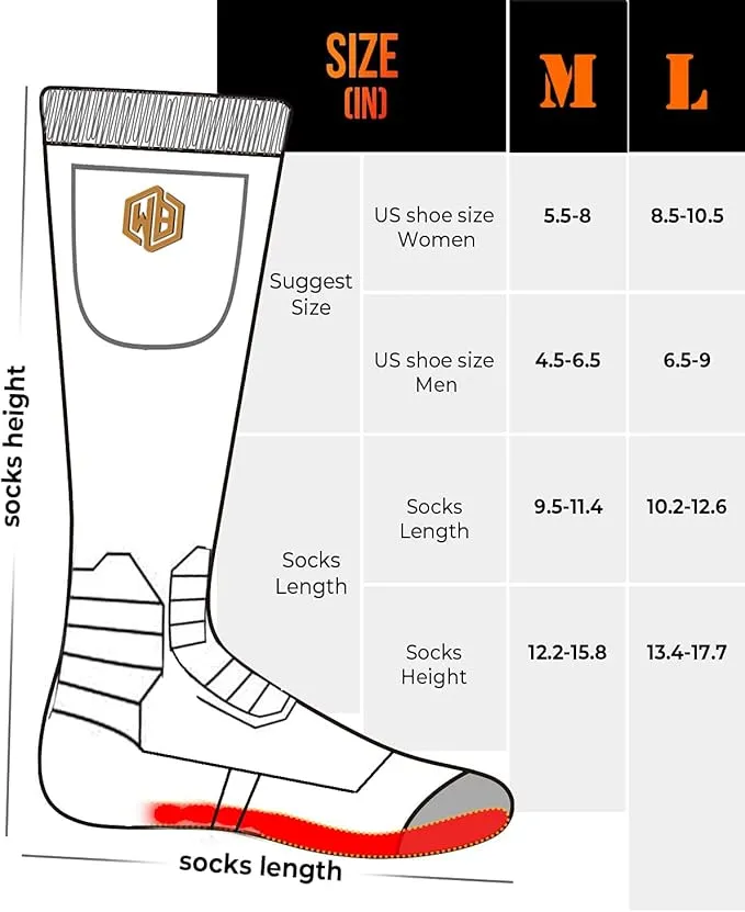 Wool Ski Socks Rechargeable Heated Socks for men, Electric Socks for Women, foot warmers for women hunting Skiing Cycling Camping Hiking Ski Sock christmas stockings