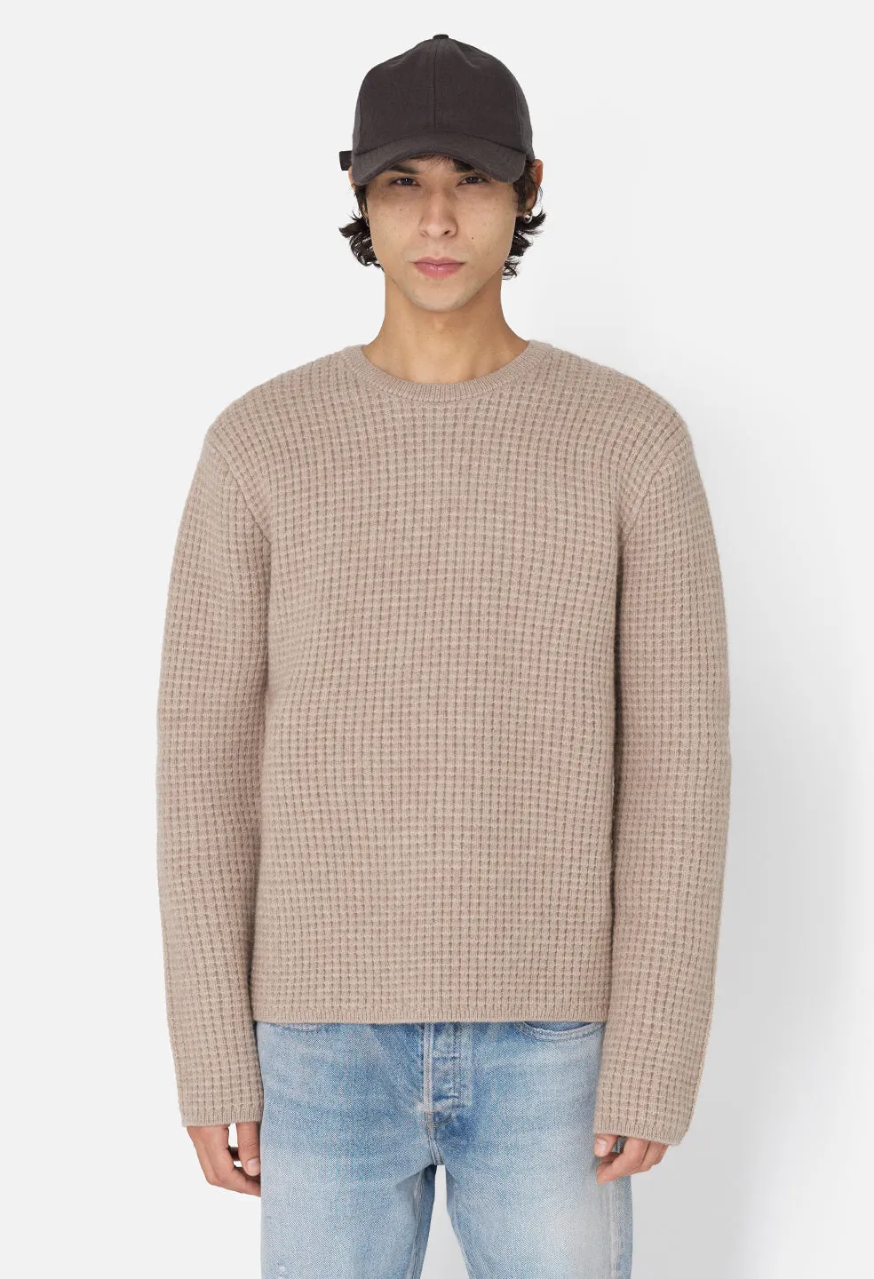 Wool Waffle Knit Crew / Wheat