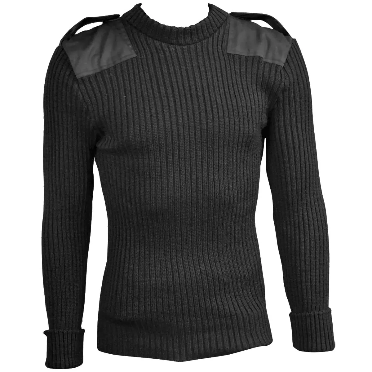 Woolly Pully Army Jumper with Patches / Epaulettes Black