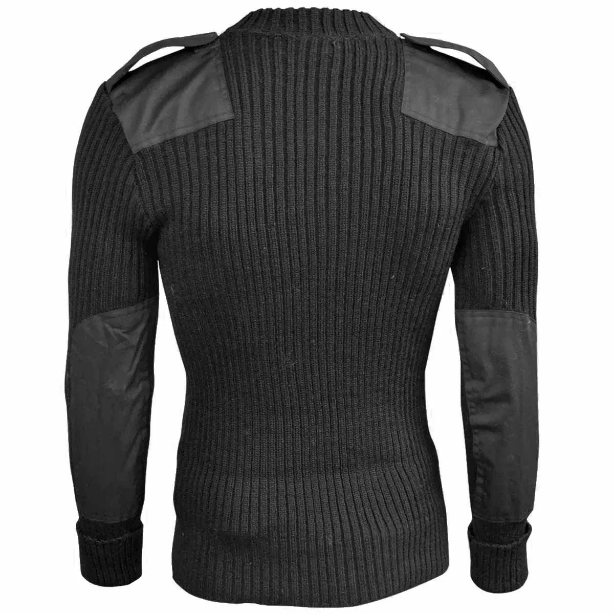 Woolly Pully Army Jumper with Patches / Epaulettes Black