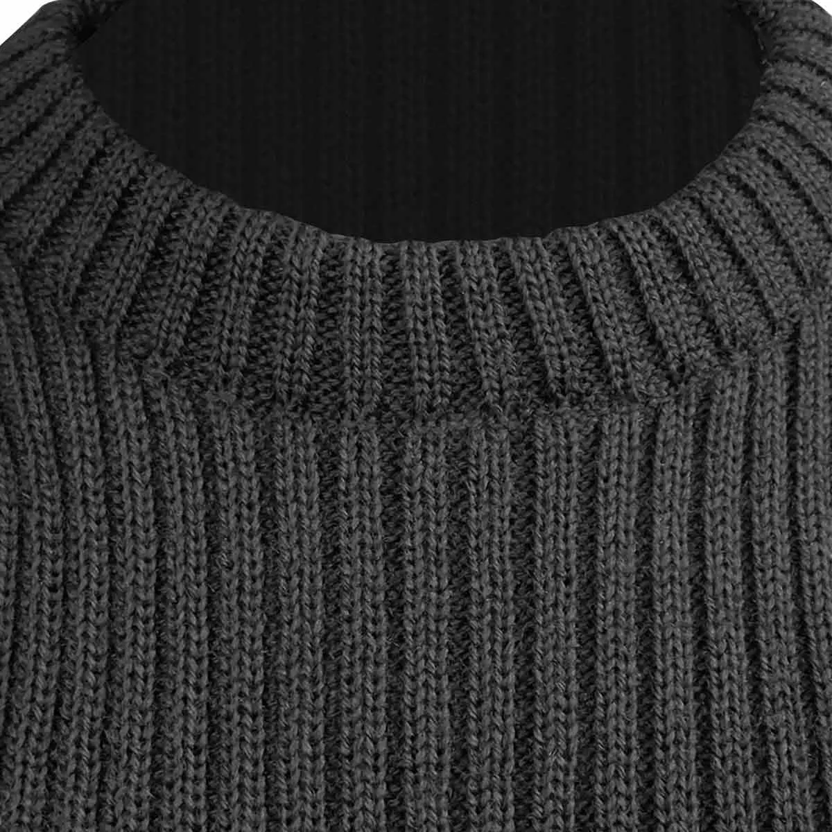 Woolly Pully Army Jumper with Patches / Epaulettes Black