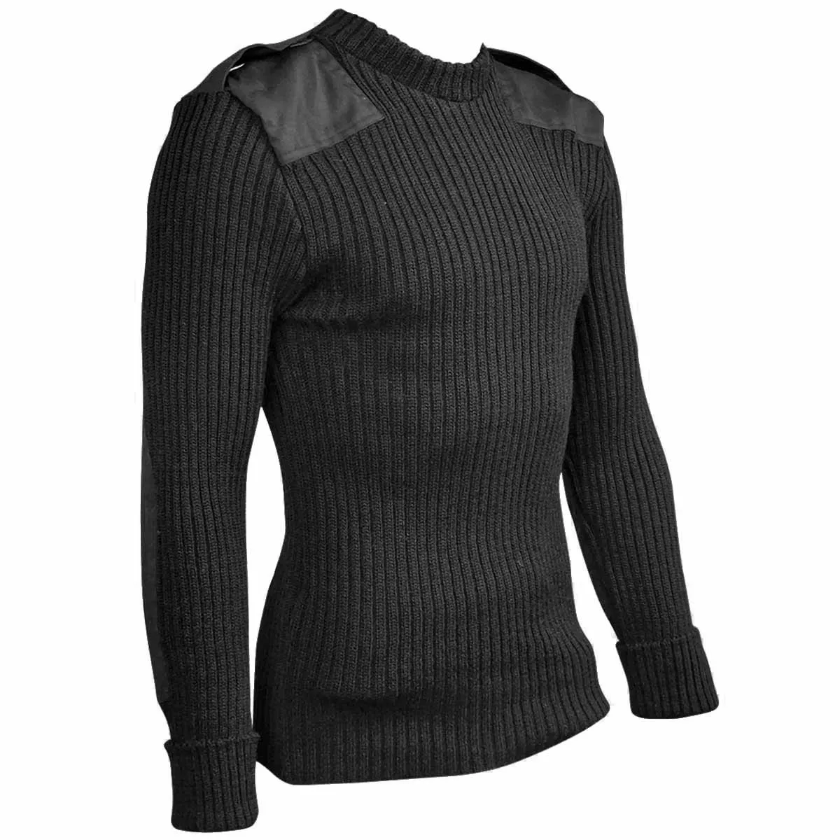 Woolly Pully Army Jumper with Patches / Epaulettes Black