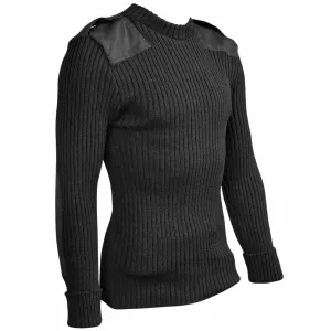 Woolly Pully Army Jumper with Patches / Epaulettes Black