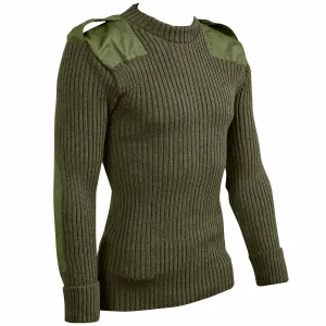 Woolly Pully Army Jumper with Patches / Epaulettes Olive
