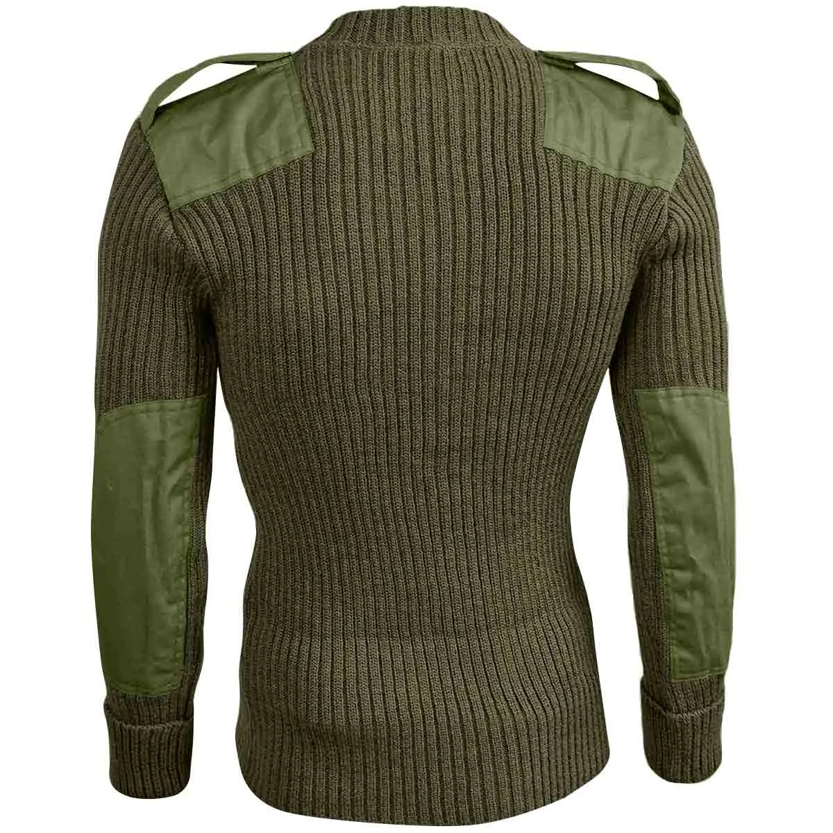 Woolly Pully Army Jumper with Patches / Epaulettes Olive