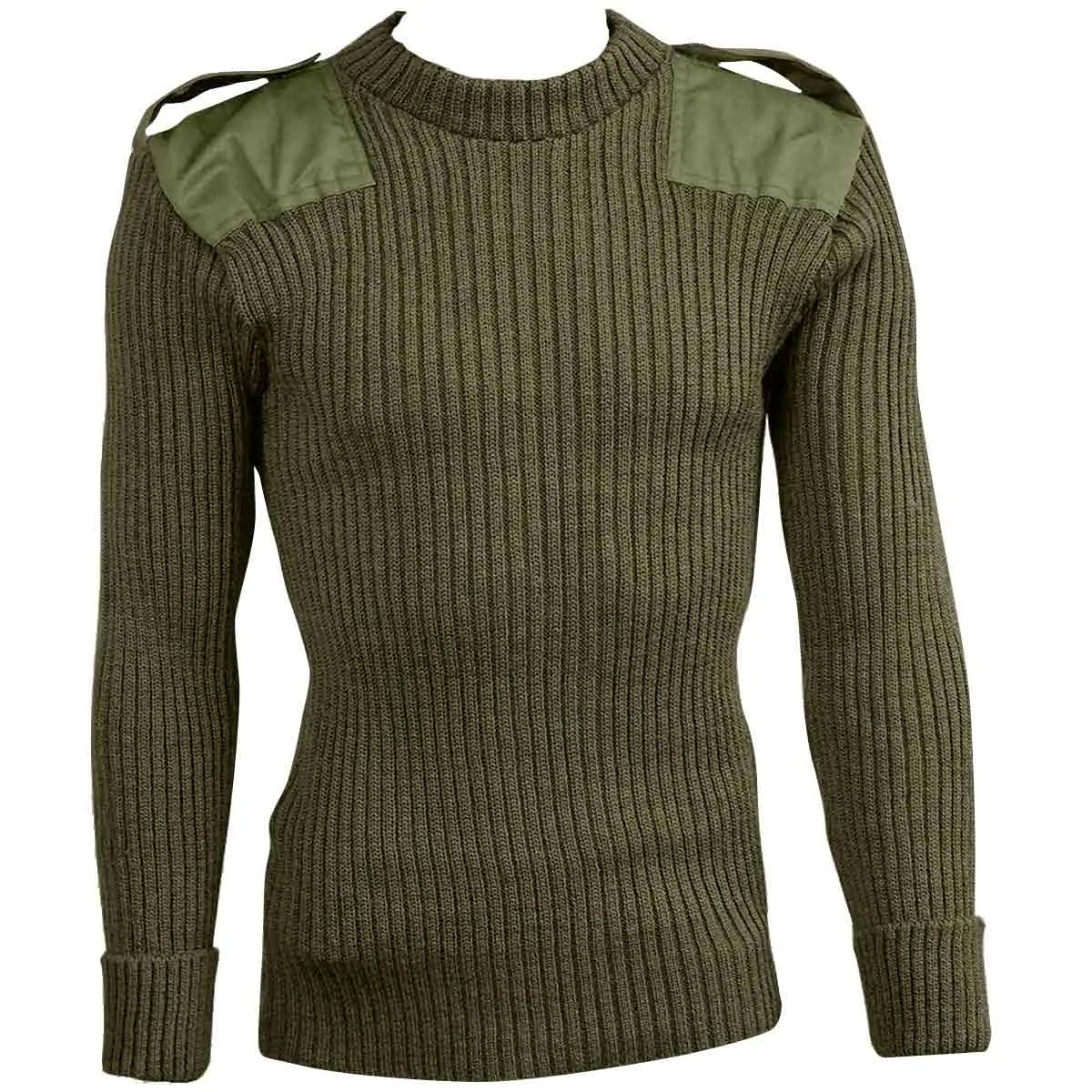 Woolly Pully Army Jumper with Patches / Epaulettes Olive