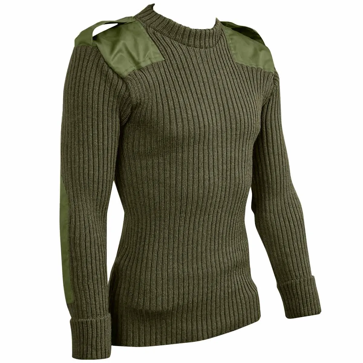 Woolly Pully Army Jumper with Patches / Epaulettes Olive