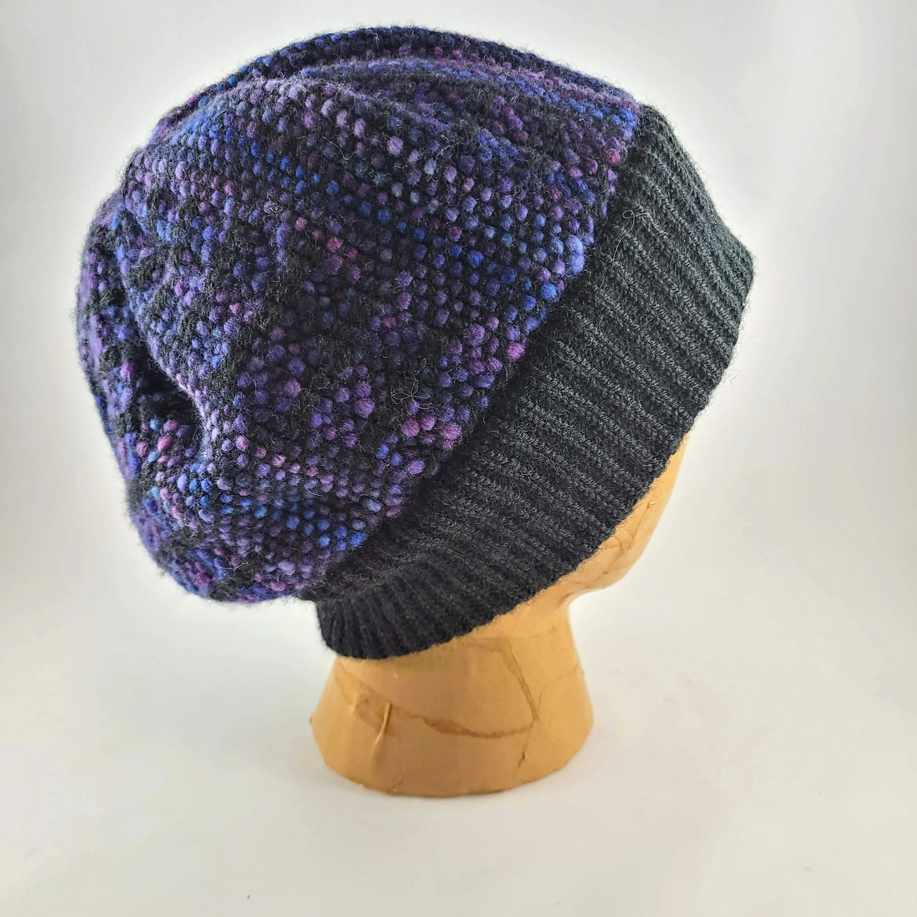Woven Knit Hat, Black & Purple Beanie