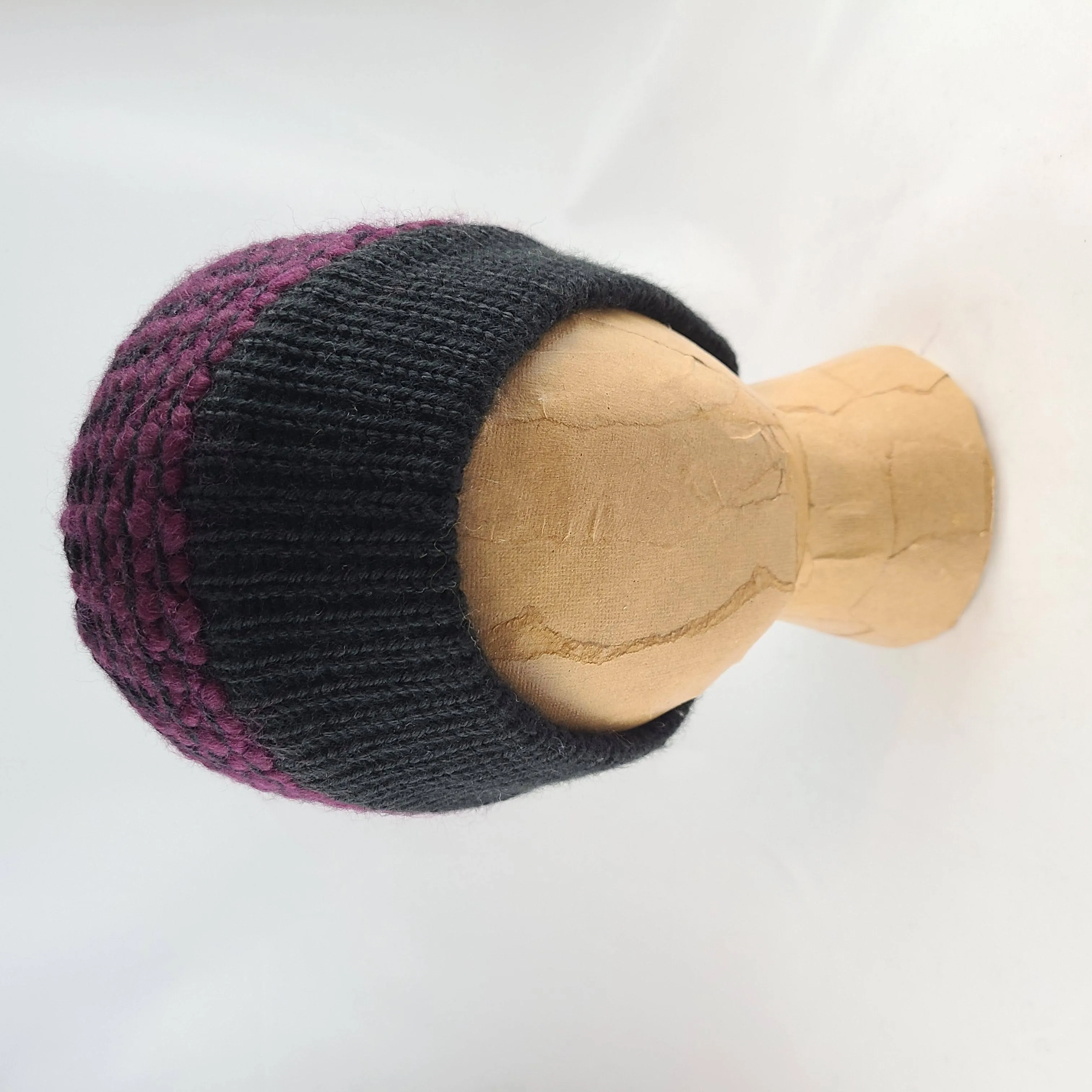 Woven Knit Hat, Black Raspberry Wool Blend Beanie