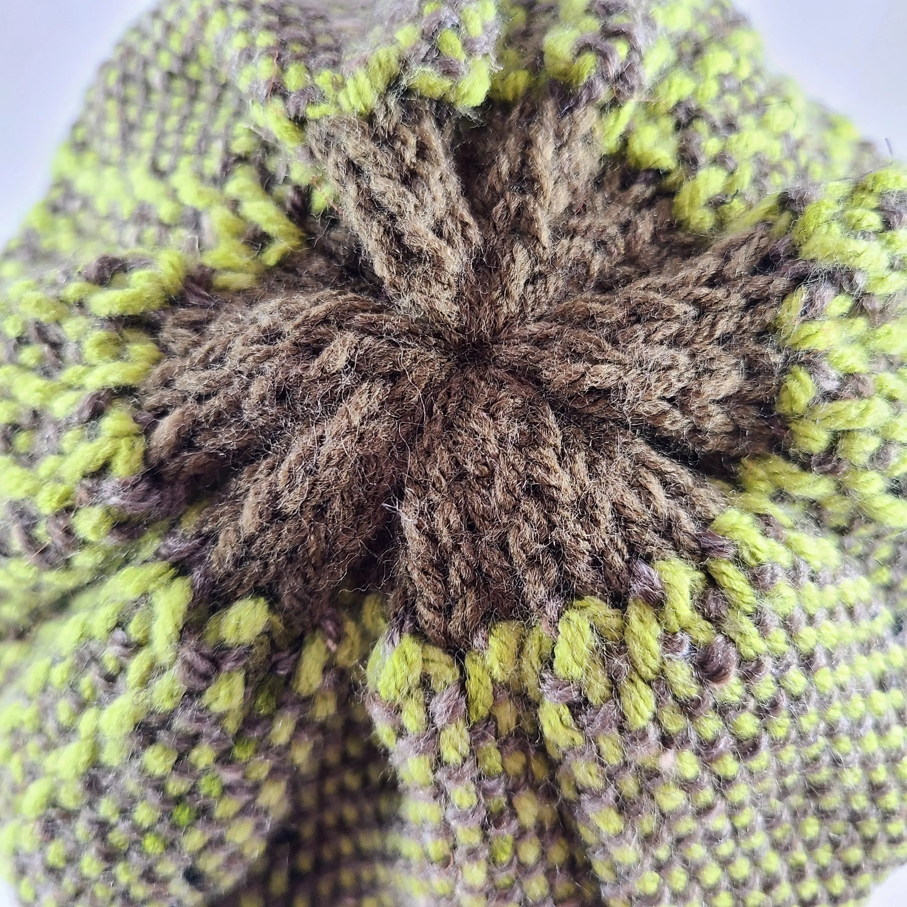 Woven Knit Hat, Chocolate and Lime Wool Blend Beanie