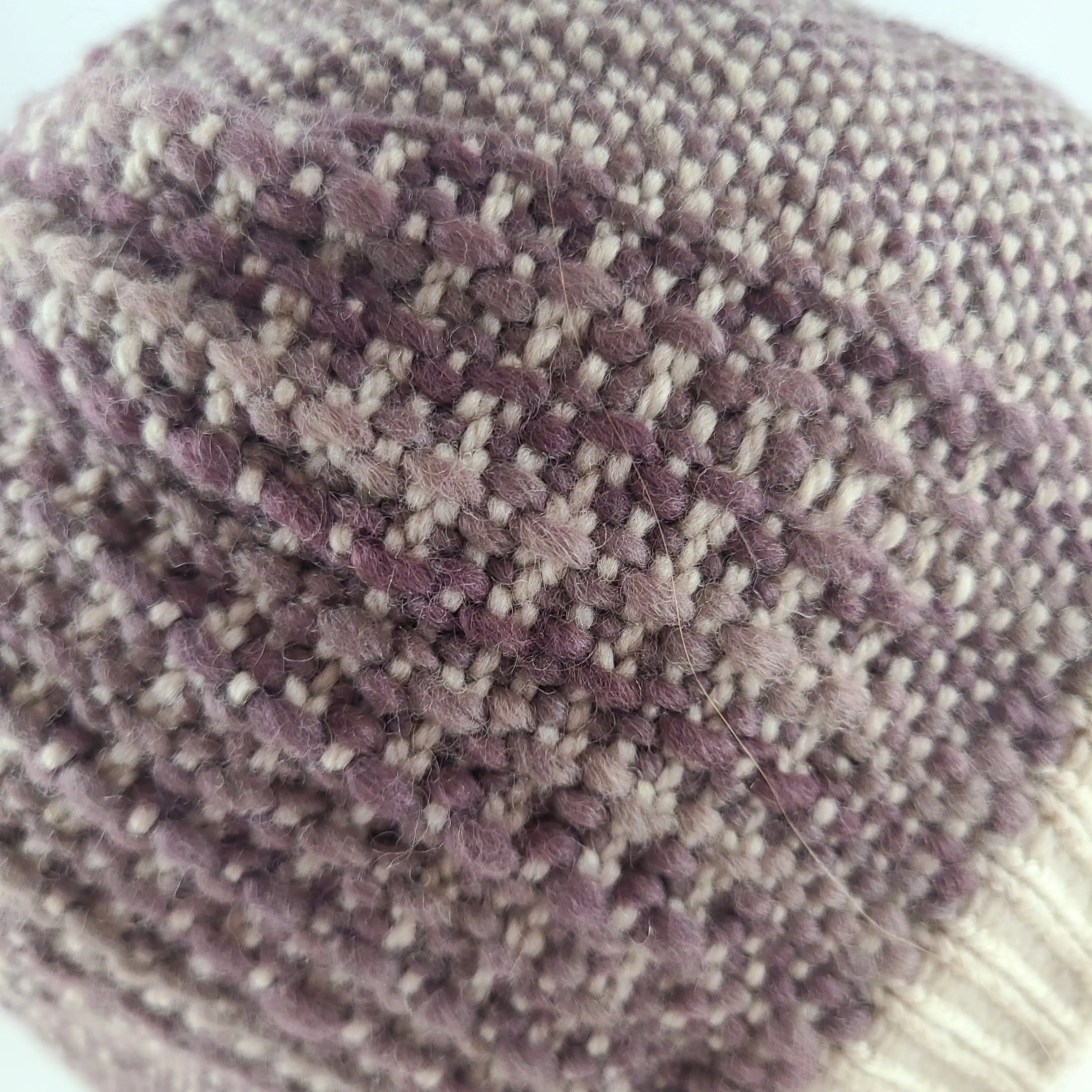 Woven Knit Hat, Ivory and Dusty Plum Wool Beanie