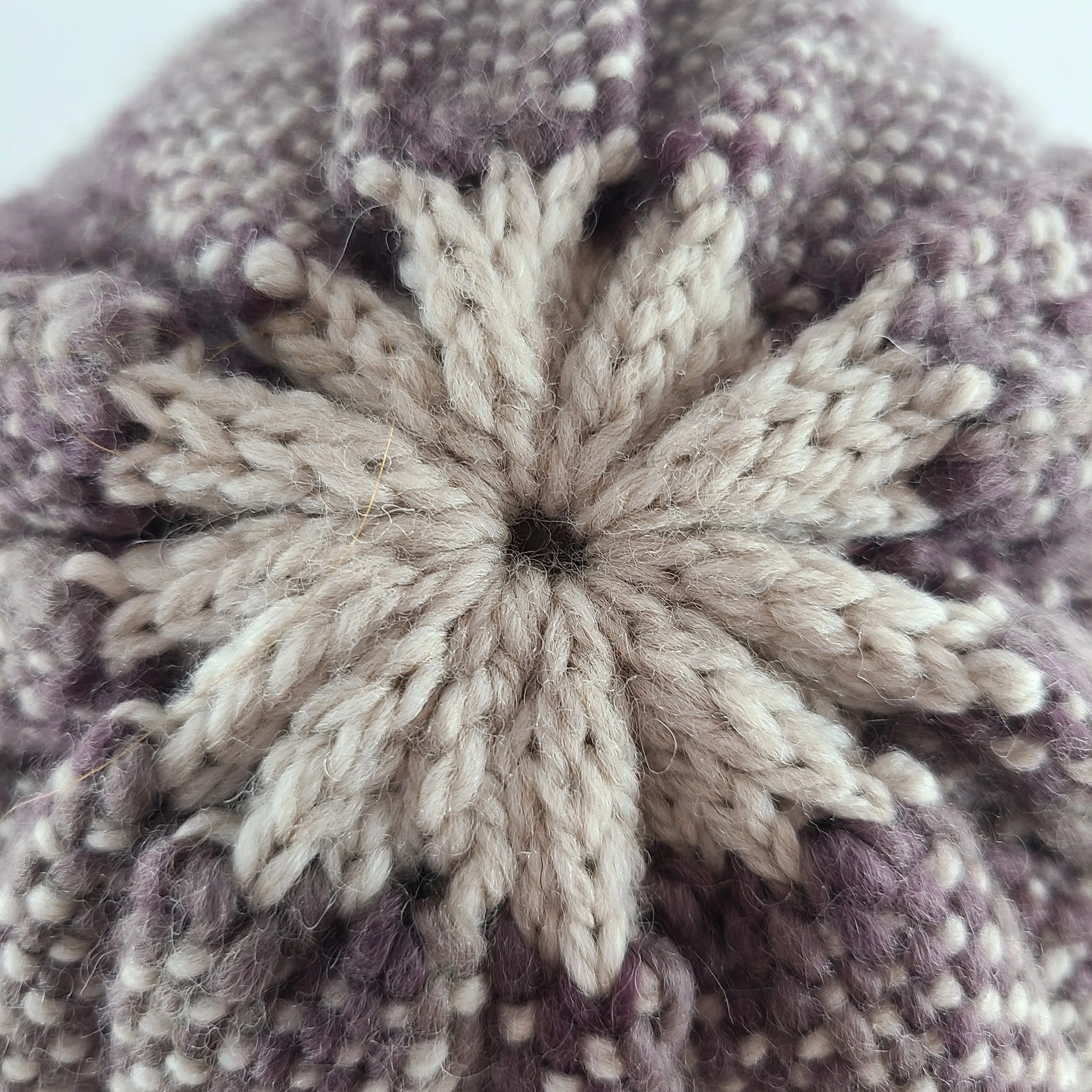 Woven Knit Hat, Ivory and Dusty Plum Wool Beanie