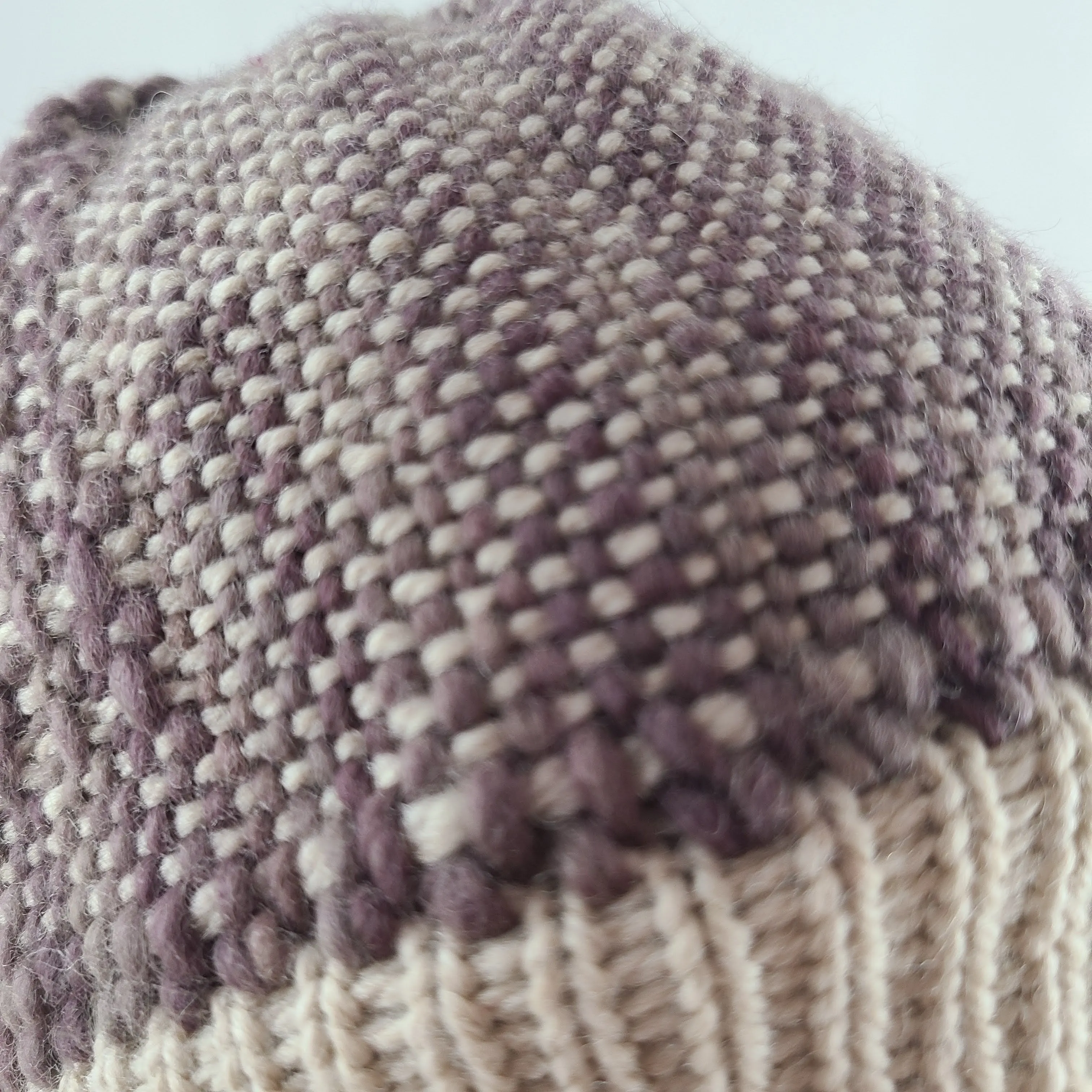 Woven Knit Hat, Ivory and Dusty Plum Wool Beanie