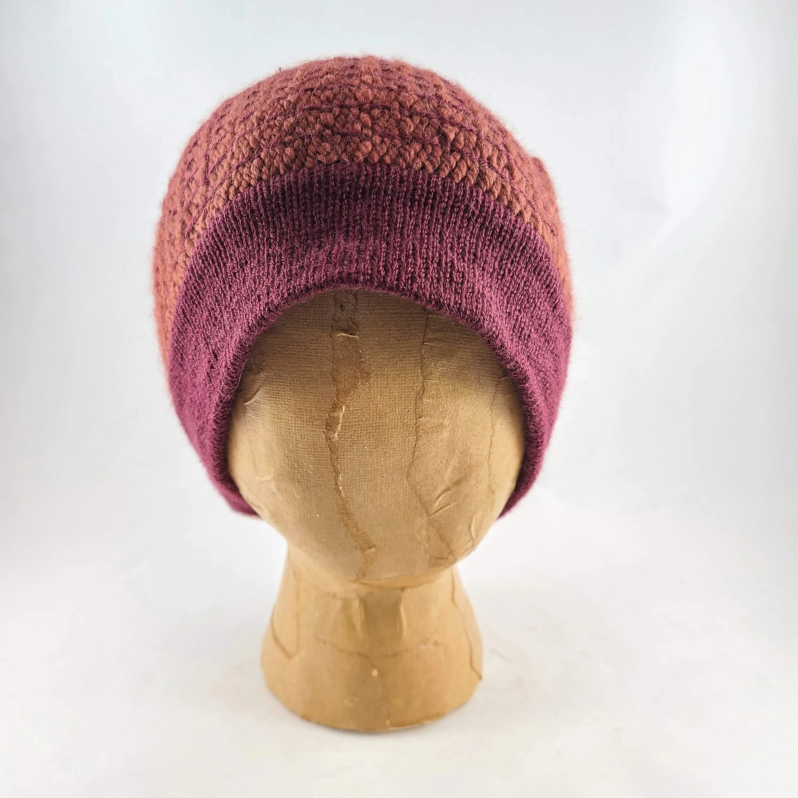 Woven Knit Hat, Raspberry Wool Blend Beanie