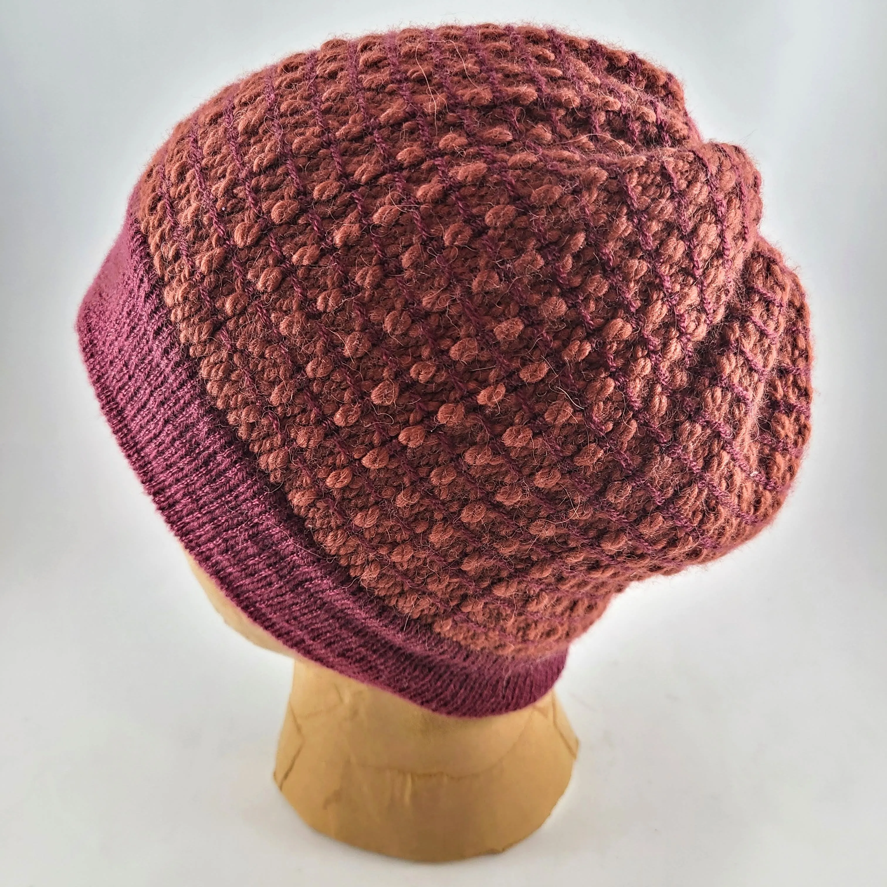Woven Knit Hat, Raspberry Wool Blend Beanie