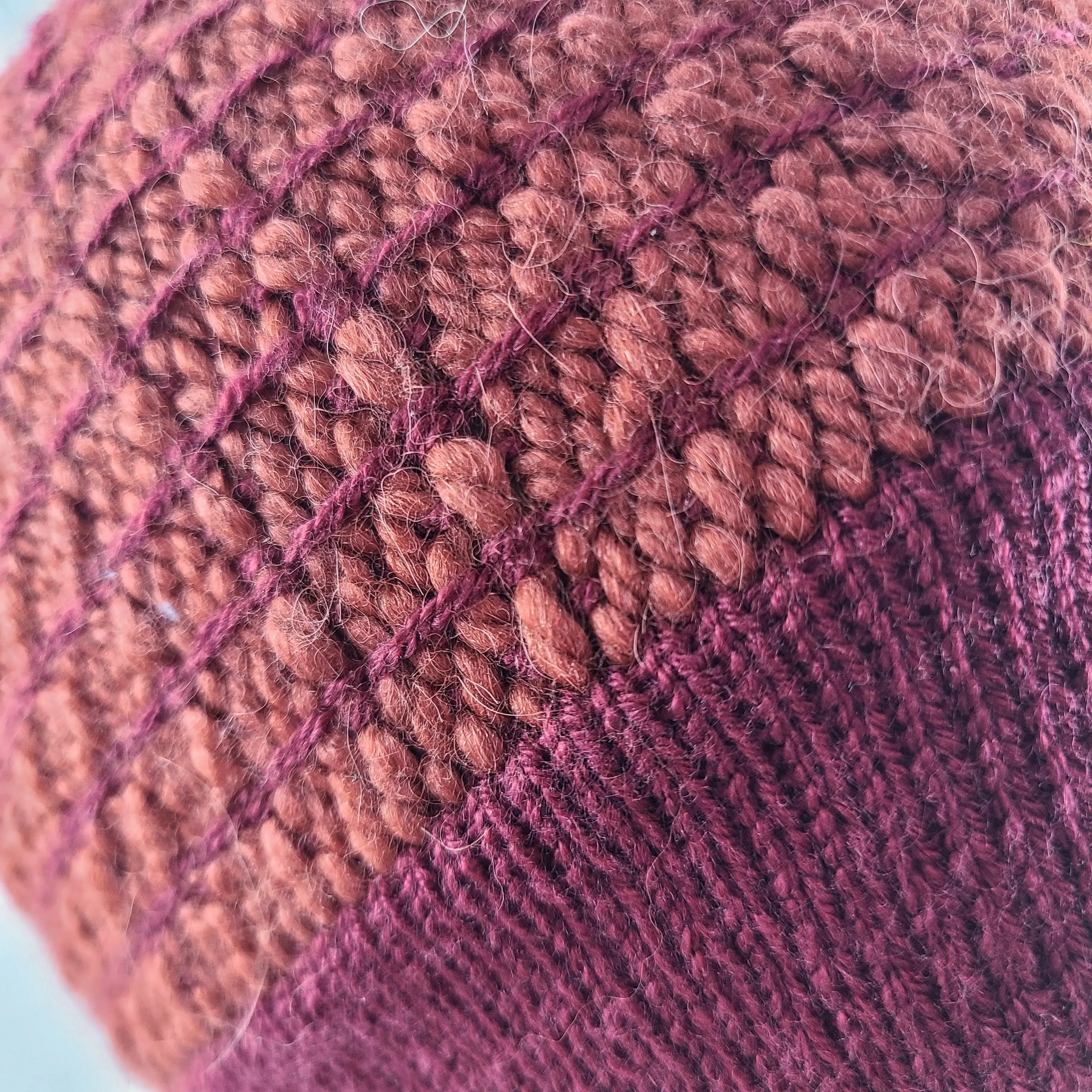 Woven Knit Hat, Raspberry Wool Blend Beanie