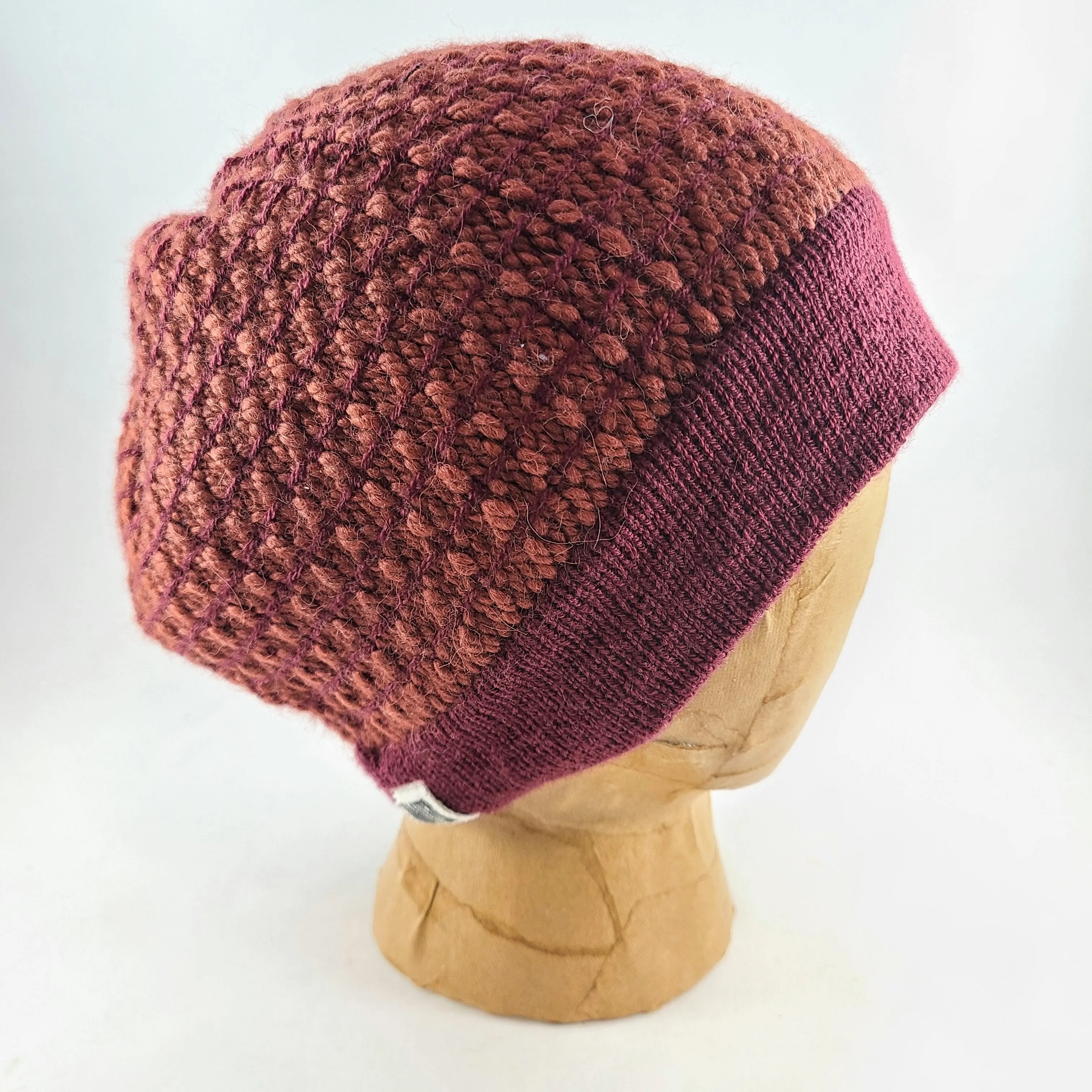 Woven Knit Hat, Raspberry Wool Blend Beanie