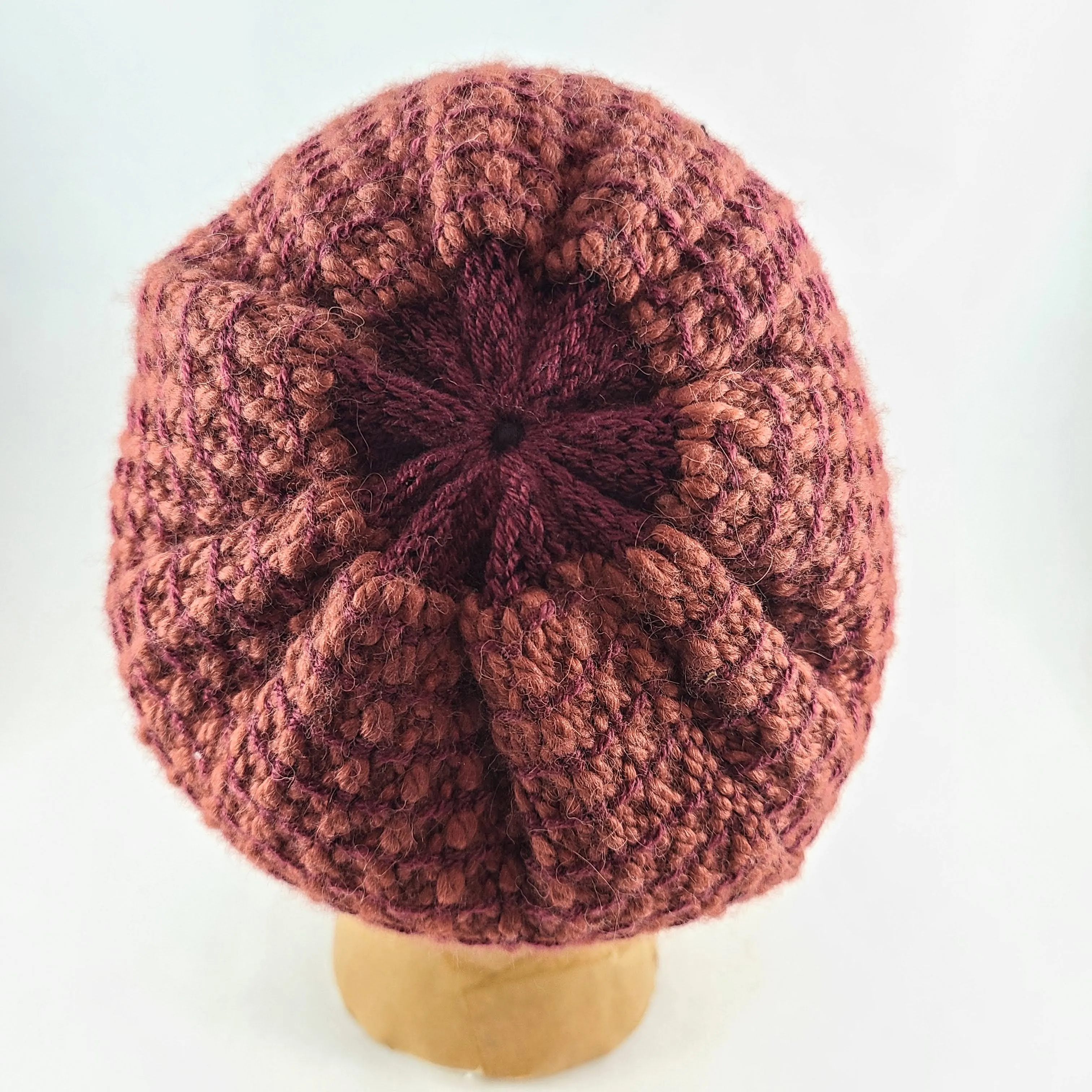 Woven Knit Hat, Raspberry Wool Blend Beanie