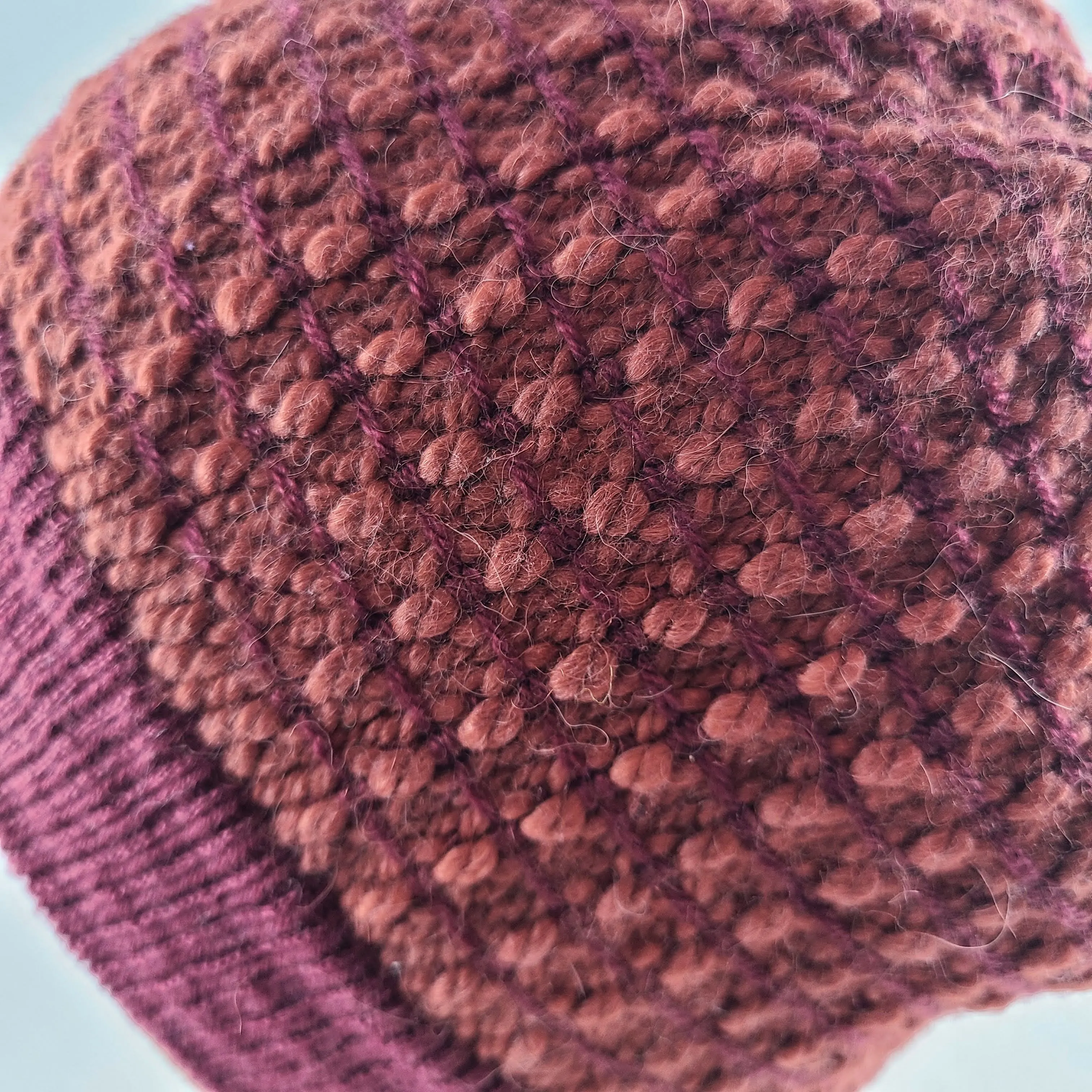 Woven Knit Hat, Raspberry Wool Blend Beanie