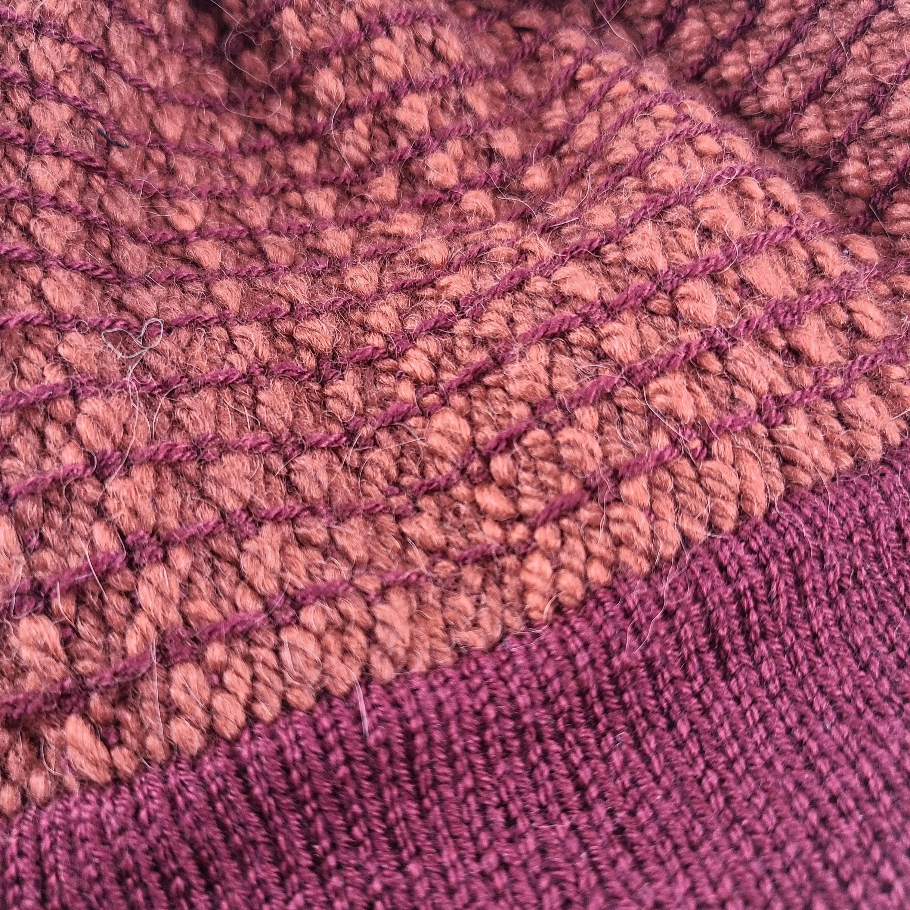 Woven Knit Hat, Raspberry Wool Blend Beanie
