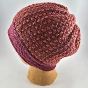 Woven Knit Hat, Raspberry Wool Blend Beanie