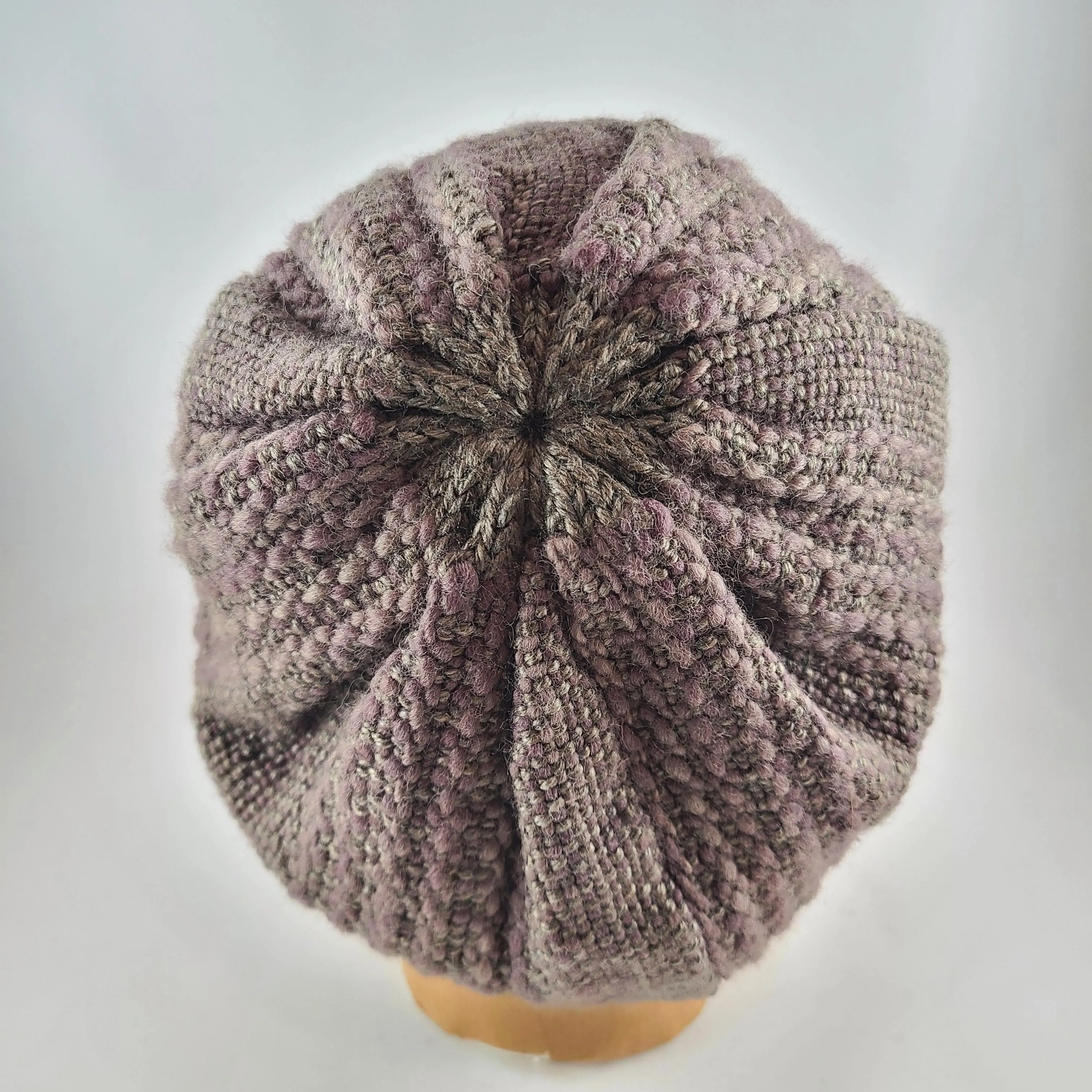 Woven Knit Hat, Taupe Grey and Dusty Plum Wool Beanie