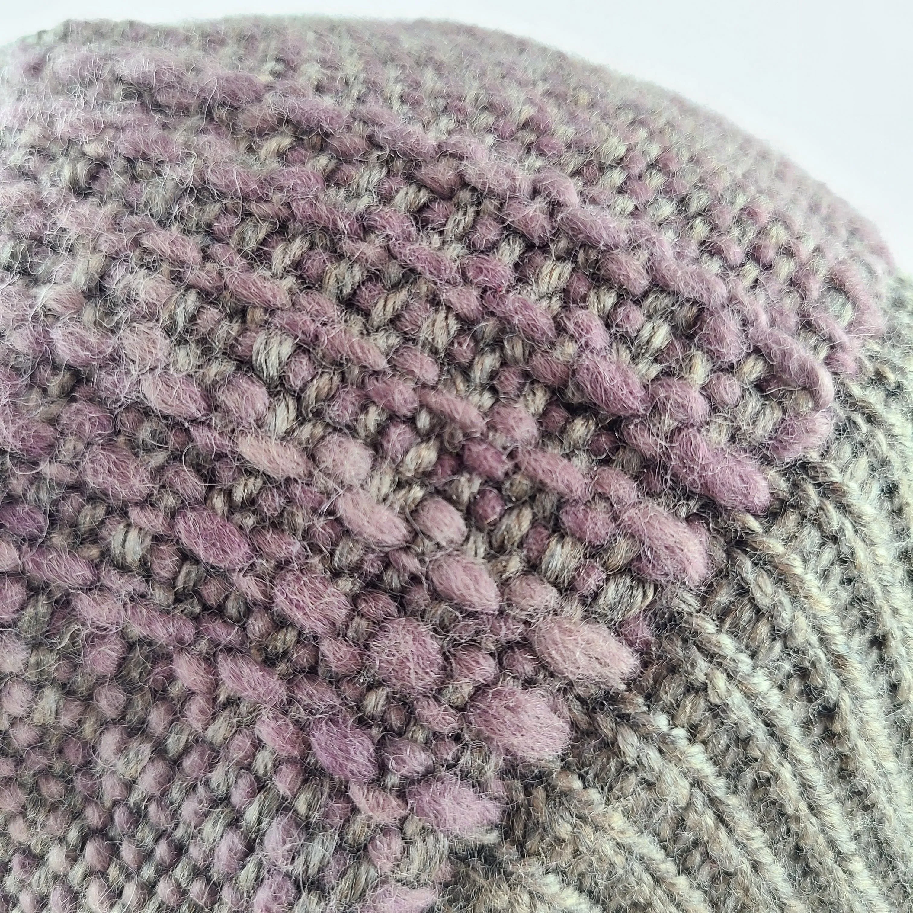 Woven Knit Hat, Taupe Grey and Dusty Plum Wool Beanie