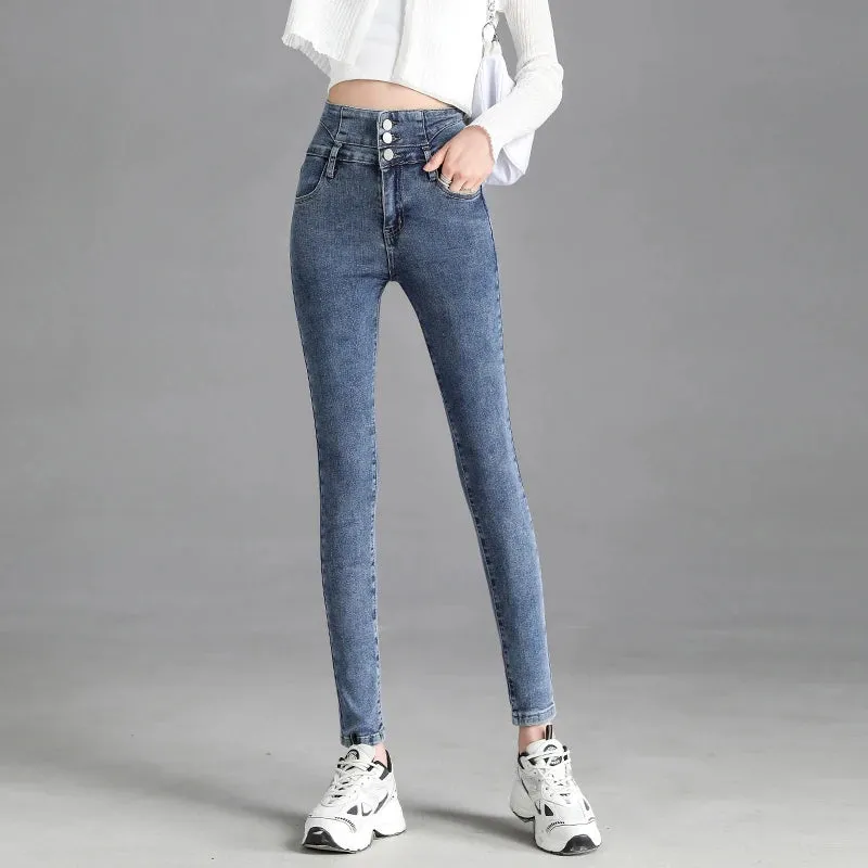 Y2k Leggings Jeans Women Velvet Thicken Warm Pencil Pants Casual High Waist Female Korean Thermal Straight Skinny Denim Trousers