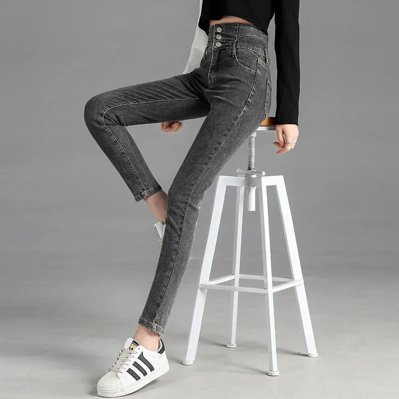 Y2k Leggings Jeans Women Velvet Thicken Warm Pencil Pants Casual High Waist Female Korean Thermal Straight Skinny Denim Trousers