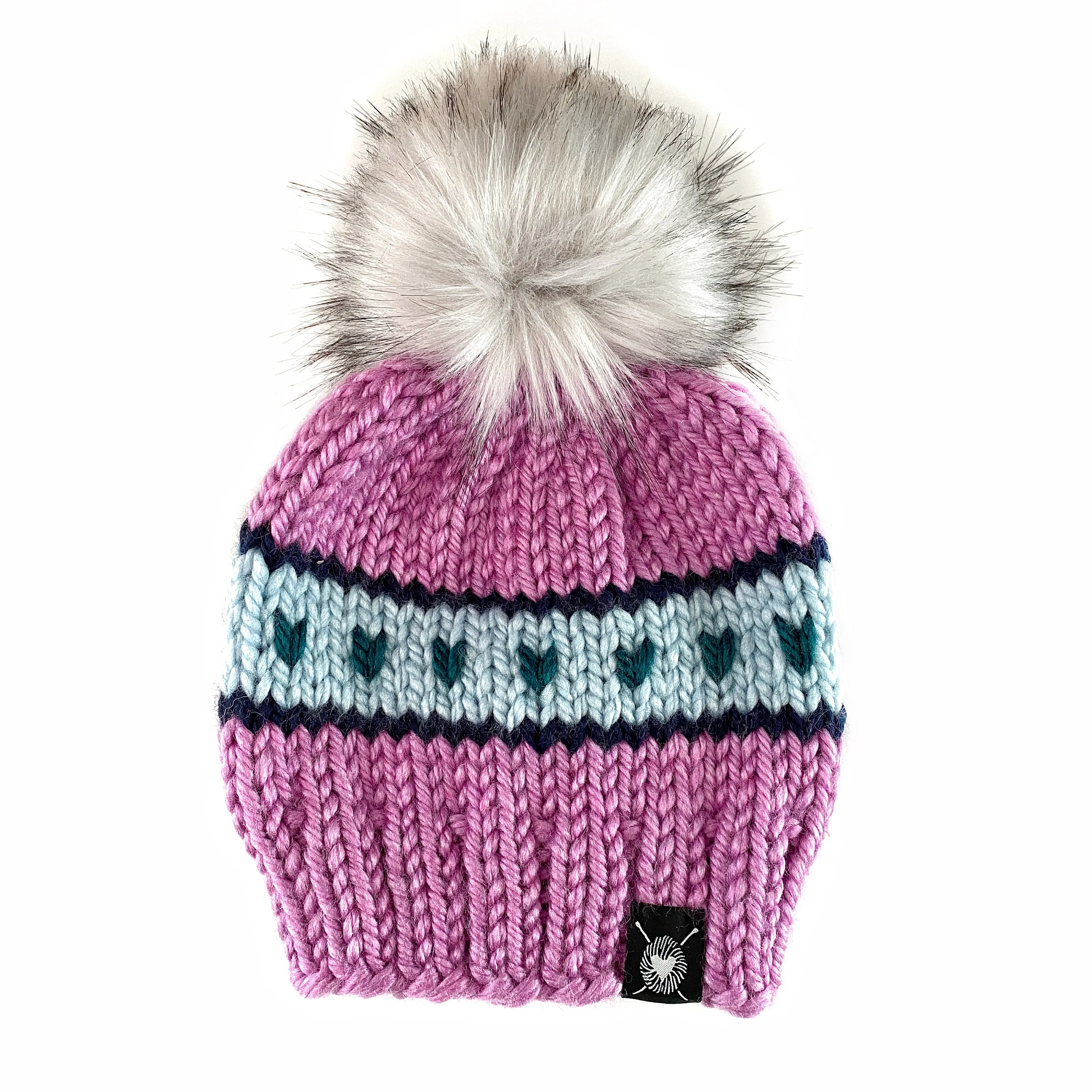 Zero Waste : Stripes   Tiny Hearts Faux Fur Pom-Pom Beanie