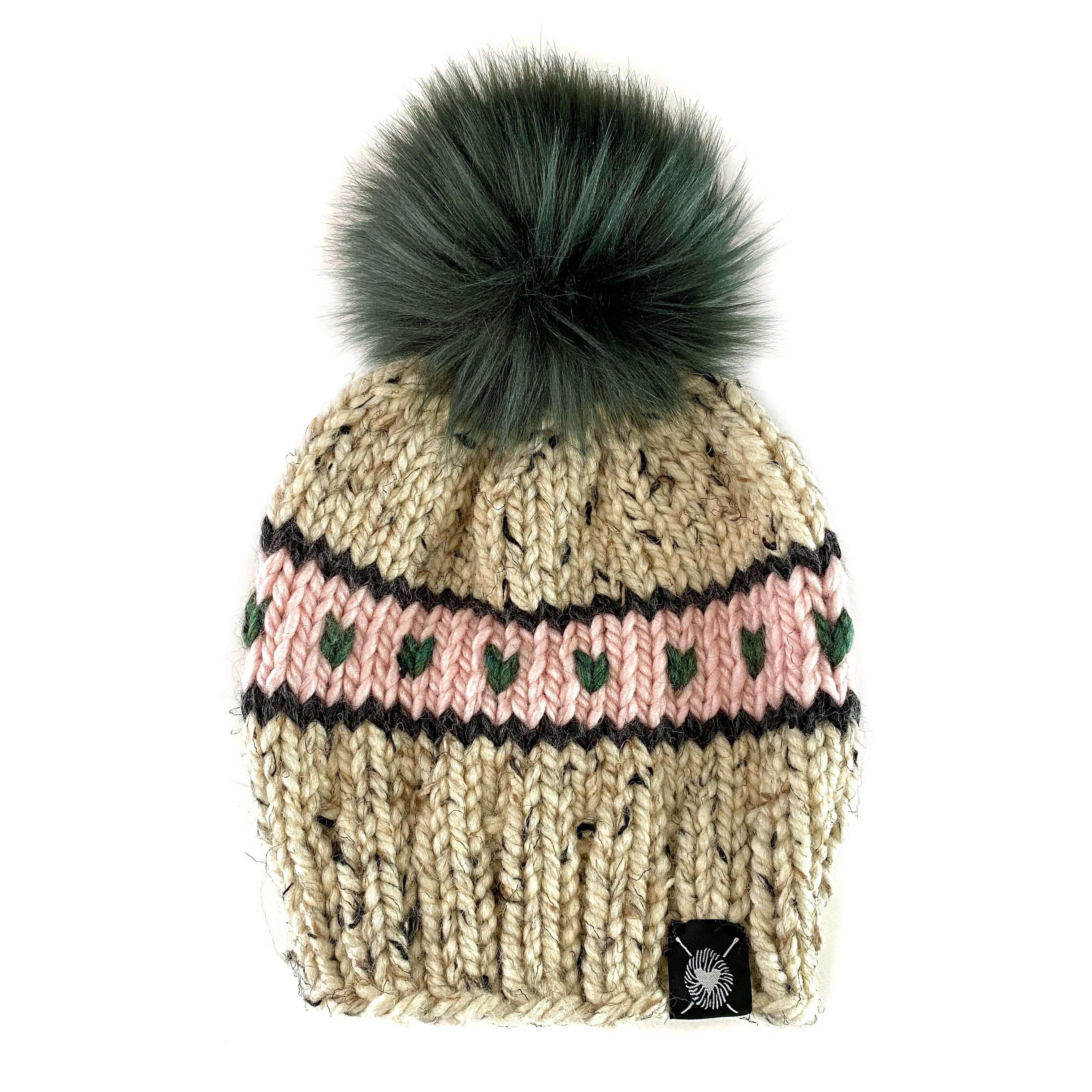 Zero Waste : Stripes   Tiny Hearts Faux Fur Pom-Pom Beanie