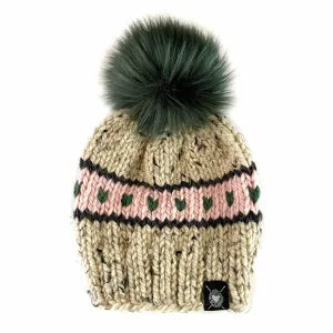 Zero Waste : Stripes   Tiny Hearts Faux Fur Pom-Pom Beanie