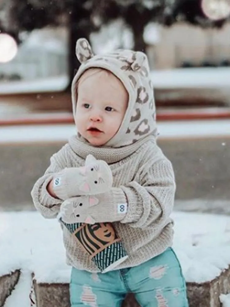 Zoocchini -  Kids Knit Mittens - Kallie The Kitten 12 to 24 months